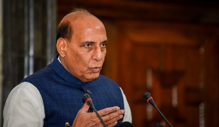 Defence Minister Rajnath Singh addressing an event in New Delhi
