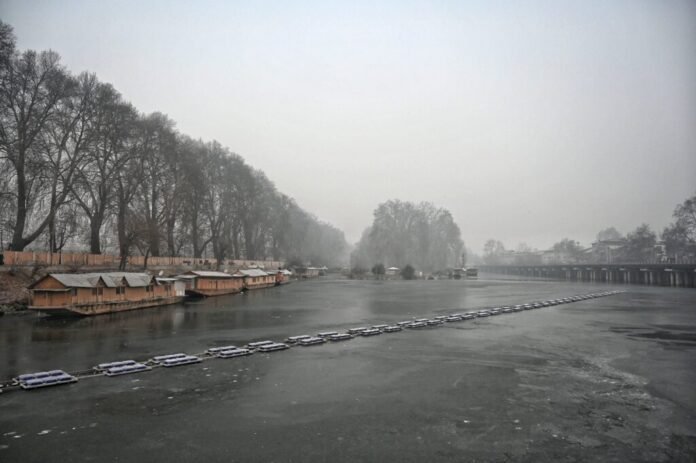 Frost-covered streets in Srinagar during winter