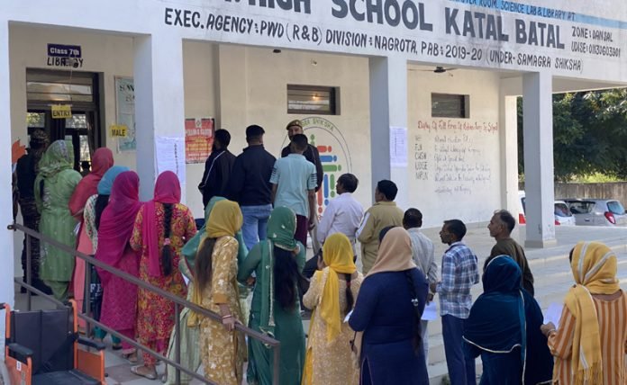 Voters casting their ballots at Nagrota by-poll